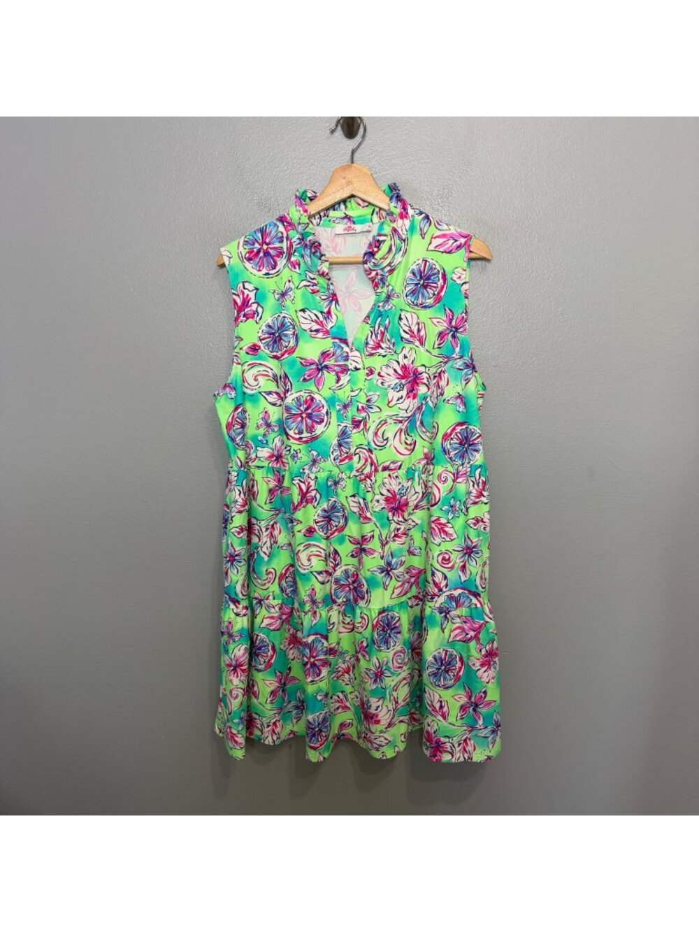 ARYEH green floral print upf laison tiered dress size XL